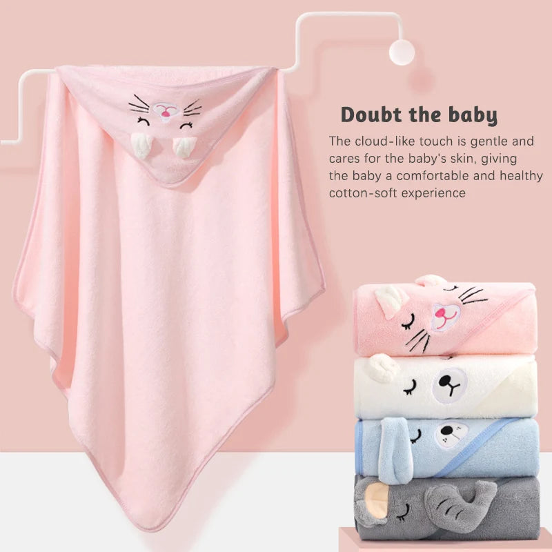 Cartoon Animal Baby Bath Towel Newborn Girl Boy Wrap Blanket Absorbent Baby Bathrobe Hooded Coral Fleece Bath Towels 0-12 Months