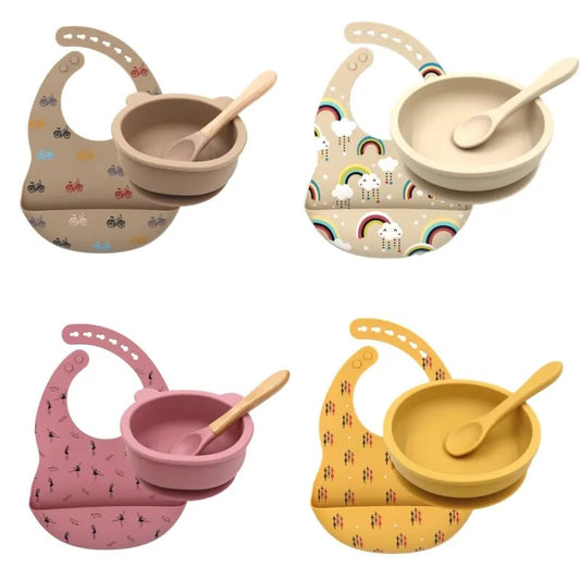 "Adorable and Practical Silicone Baby Bib Set with Bow and Spoon Design - Innovative Waterproof Sleeve Included!"